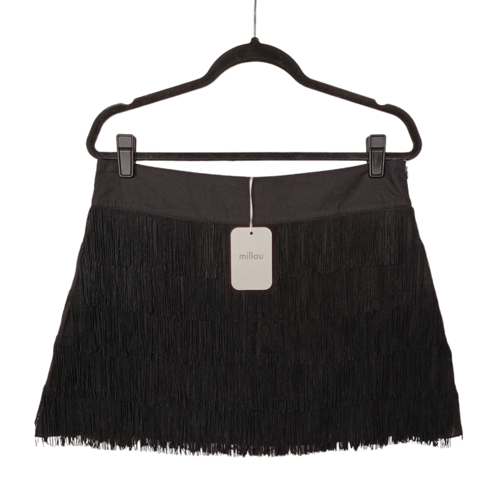 MILLAU Fringe Black Gatsby Mini Skirt 12 (Large) NWT